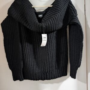 INC International Concepts Women's Cowl Neck Black Sweater